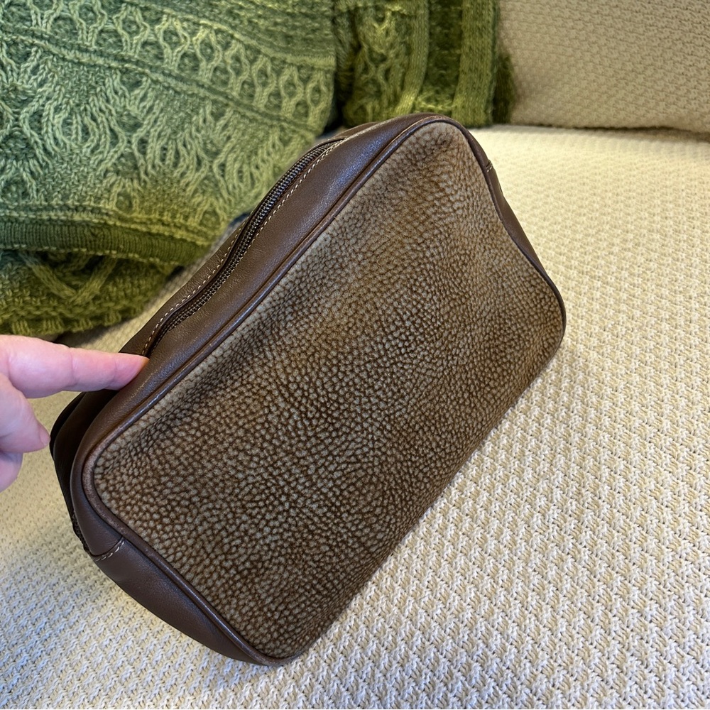 BORBONESE Vintage Redwall Partridge Eye Suede & Leather Clutch Cosmetic Pouch - Picture 10 of 12